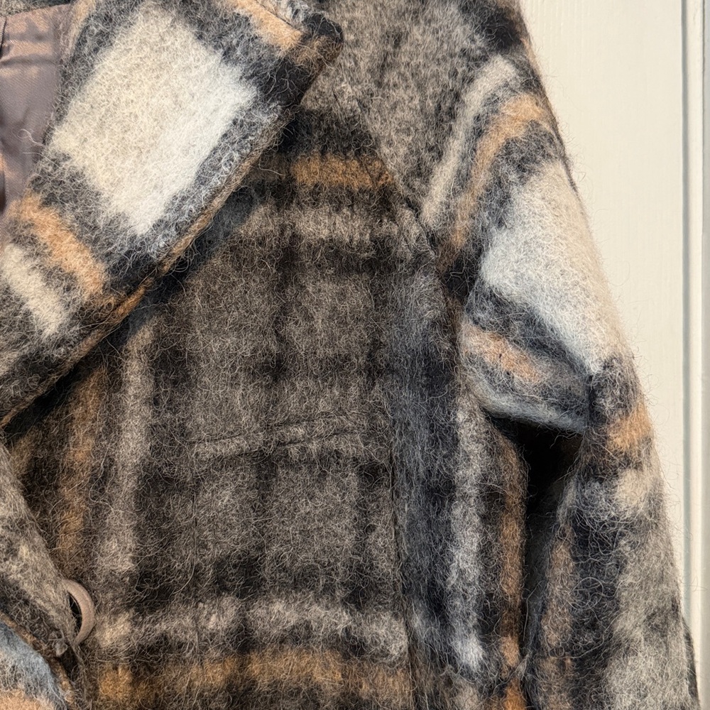 COS Plaid Brushed Mohair Wool Coat Gray Size 6 - Picture 6 of 15